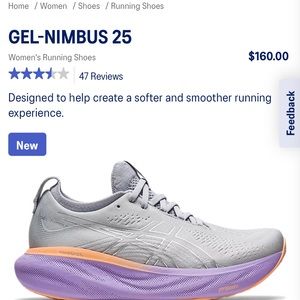 ASICS GEL-NIMBUS 25 Women’s grey sneaker with purple and orange accents